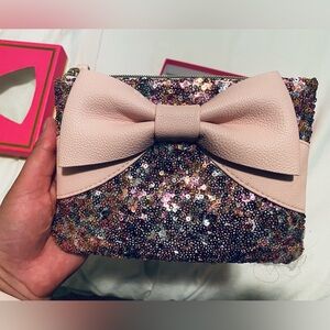 Betsey Johnson Blush Sequin Bow Wristlet in Box